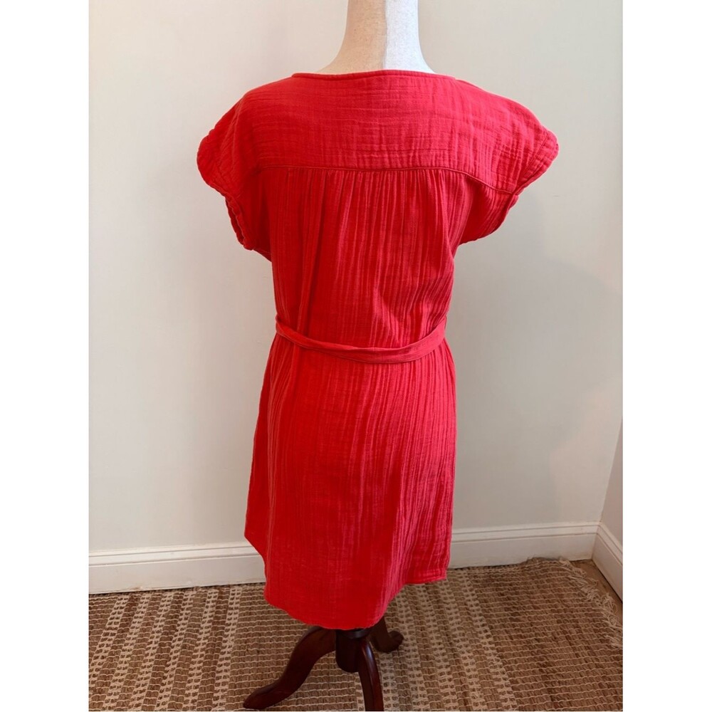 Sonoma Red V-Neck Belted Gauze Dress Cotton - Picture 3 of 5